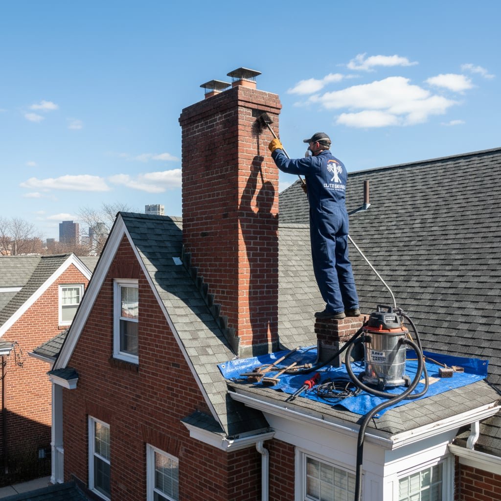 Elite Hearth Chimney Sweep team working on chimney